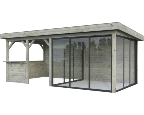 Holzpavillon mit Glasschiebetüren
