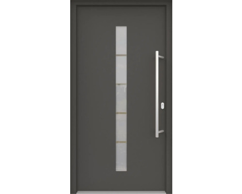 ARON HaustürBasic 3111 Aluminium-Kunststoff-Verbund RAL 7016 anthrazitgrau 1000x2000 mm einseitig flügelüberdeckend DIN Rechts inkl.Stoßgriffset,Innendrücker in Edelstahl,Profilzylinder mit 3 Schlüsseln Haustür mit Glaseinsatz und Stangengriff