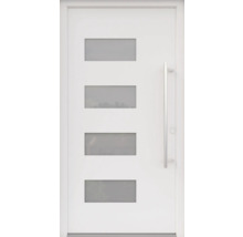 ARON HaustürBasic 3121 Aluminium-Kunststoff-Verbund RAL 9016 verkehrsweiß 1000x2000 mm einseitig flügelüberdeckend DIN Rechts inkl.Stoßgriffset,Innendrücker in Edelstahl,Profilzylinder mit 3 Schlüsseln