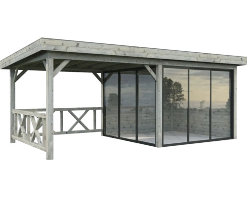 Pavillon couvert avec façade en verre pour le jardin