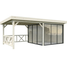 Pavillon de jardin en bois avec parois coulissantes en verre