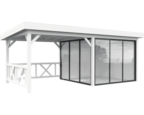 Tonnelle de jardin blanche avec parois en verre pour l''extérieur