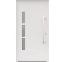 ARON HaustürBasic 3131 Aluminium-Kunststoff-Verbund RAL 9016 verkehrsweiß 1000x2000 mm einseitig flügelüberdeckend DIN Rechts inkl.Stoßgriffset,Innendrücker in Edelstahl,Profilzylinder mit 3 Schlüsseln