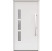 ARON HaustürBasic 3131 Aluminium-Kunststoff-Verbund RAL 9016 verkehrsweiß 1000x2100 mm einseitig flügelüberdeckend DIN Rechts inkl.Stoßgriffset,Innendrücker in Edelstahl,Profilzylinder mit 3 Schlüsseln