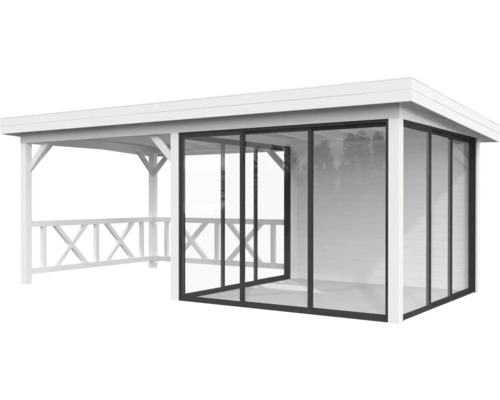 Pavillon de jardin en bois avec portes coulissantes en verre
