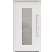 ARON HaustürARON 3141 Aluminium-Kunststoff-Verbund RAL 9016 verkehrsweiß 1000x2000 mm einseitig flügelüberdeckend DIN Rechts inkl.Stoßgriffset,Innendrücker in Edelstahl,Profilzylinder mit 3 Schlüsseln