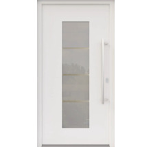 ARON HaustürARON 3141 Aluminium-Kunststoff-Verbund RAL 9016 verkehrsweiß 1000x2100 mm einseitig flügelüberdeckend DIN Rechts inkl.Stoßgriffset,Innendrücker in Edelstahl,Profilzylinder mit 3 Schlüsseln