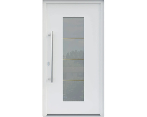 ARON HaustürARON 3141 Aluminium-Kunststoff-Verbund RAL 9016 verkehrsweiß 1000x2100 mm einseitig flügelüberdeckend DIN Links inkl.Stoßgriffset,Innendrücker in Edelstahl,Profilzylinder mit 3 Schlüsseln