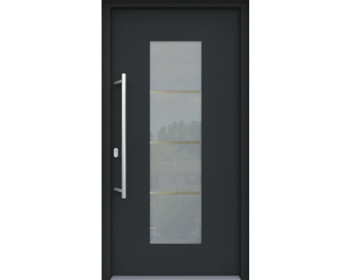 ARON HaustürARON 3141 Aluminium-Kunststoff-Verbund RAL 7016 anthrazitgrau 1000x2000 mm einseitig flügelüberdeckend DIN Links inkl.Stoßgriffset,Innendrücker in Edelstahl,Profilzylinder mit 3 Schlüsseln Moderne Haustür mit Glasausschnitt und Griff