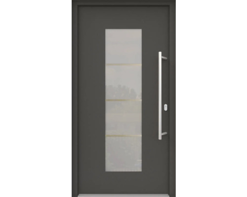 ARON HaustürARON 3141 Aluminium-Kunststoff-Verbund RAL 7016 anthrazitgrau 1000x2100 mm einseitig flügelüberdeckend DIN Rechts inkl.Stoßgriffset,Innendrücker in Edelstahl,Profilzylinder mit 3 Schlüsseln Haustür mit Glaseinsatz und Griff