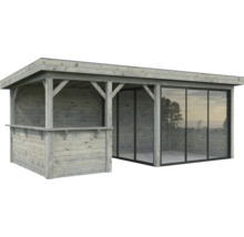 Abri de jardin en bois avec fenêtres coulissantes