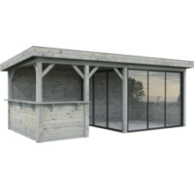 Abri de jardin en bois avec portes coulissantes en verre