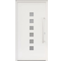 ARON HaustürARON 3151 Aluminium-Kunststoff-Verbund RAL 9016 verkehrsweiß 1000x2100 mm einseitig flügelüberdeckend DIN Rechts inkl.Stoßgriffset,Innendrücker in Edelstahl,Profilzylinder mit 3 Schlüsseln