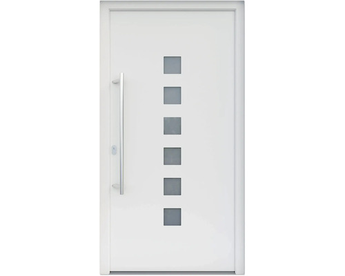 ARON HaustürARON 3151 Aluminium-Kunststoff-Verbund RAL 9016 verkehrsweiß 1000x2100 mm einseitig flügelüberdeckend DIN Links inkl.Stoßgriffset,Innendrücker in Edelstahl,Profilzylinder mit 3 Schlüsseln