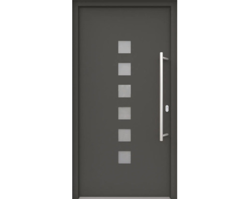 ARON HaustürARON 3151 Aluminium-Kunststoff-Verbund RAL 7016 anthrazitgrau 1000x2000 mm einseitig flügelüberdeckend DIN Rechts inkl.Stoßgriffset,Innendrücker in Edelstahl,Profilzylinder mit 3 Schlüsseln Haustür mit Lichtausschnitten und Griff