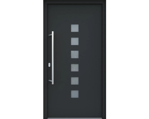 ARON HaustürARON 3151 Aluminium-Kunststoff-Verbund RAL 7016 anthrazitgrau 1000x2000 mm einseitig flügelüberdeckend DIN Links inkl.Stoßgriffset,Innendrücker in Edelstahl,Profilzylinder mit 3 Schlüsseln Haustür mit Glaseinsätzen und Griff