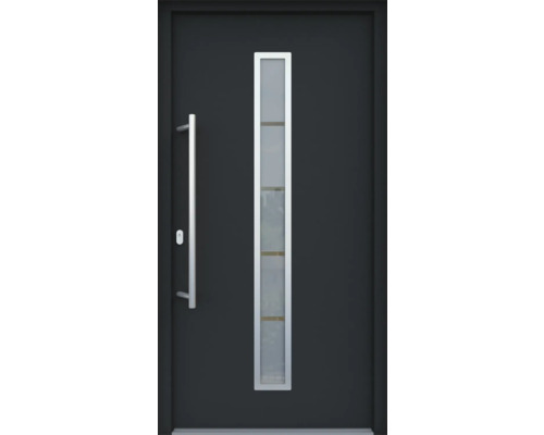 ARON HaustürARON 3161 Aluminium-Kunststoff-Verbund RAL 7016 anthrazitgrau 1100x2100 mm einseitig flügelüberdeckend DIN Links inkl.Stoßgriffset,Innendrücker in Edelstahl,Profilzylinder mit 3 Schlüsseln Haustür mit Glaseinsatz und Edelstahlgriff