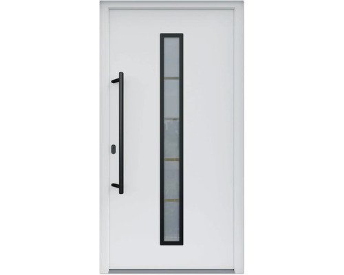 ARON HaustürARON 3171 Aluminium-Kunststoff-Verbund RAL 9016 verkehrsweiß 1000x2100 mm einseitig flügelüberdeckend DIN Links inkl.Stoßgriffset,Innendrücker in Schwarz,Profilzylinder mit 3 Schlüsseln