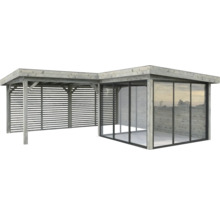 Pavillon en bois avec côtés ouverts et fermés
