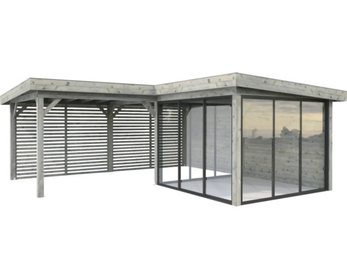 Pavillon en bois avec côtés ouverts et fermés
