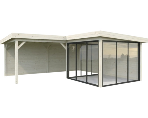 Abri de jardin avec annexe et façade vitrée