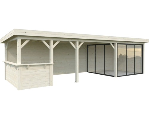 Abri de jardin en bois avec fenêtres et toit