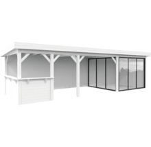 Salon de jardin blanc avec façade en verre