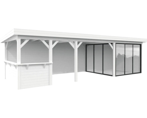 Salon de jardin blanc avec façade en verre