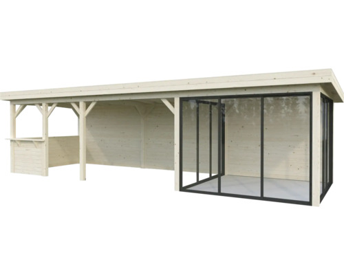 Holzgartenhaus mit Glasschiebetüren