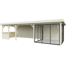 Coin salon couvert en bois avec vitrage