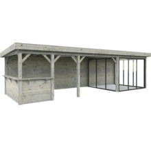 Pavillon en bois avec bar et portes coulissantes en verre pour le jardin