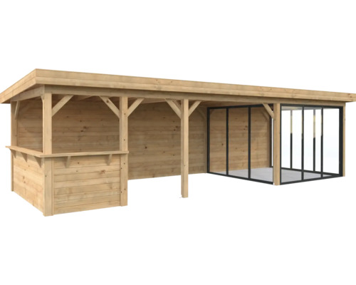 Pavillon Palmako Lenna Slide 24,9 m² Set 416 876 x 300 cm imprégné par immersion marron Pavillon de jardin en bois avec toit et portes coulissantes