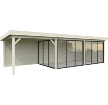 Abri de jardin en bois avec portes coulissantes en verre
