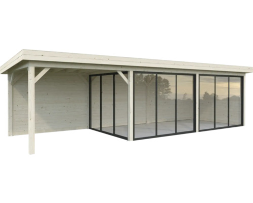 Abri de jardin en bois avec portes coulissantes en verre