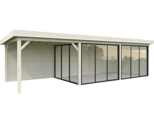Pavillon Palmako Lenna Slide 24,9 m² Set 417 876 x 300 cm imprégné par immersion Maison de jardin en bois avec portes coulissantes en verre