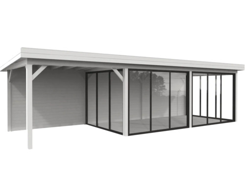 Pavillon couvert avec façade en verre