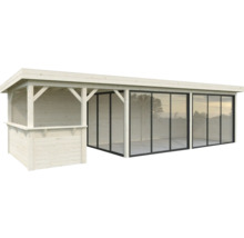 Abri de jardin en bois avec fenêtres coulissantes