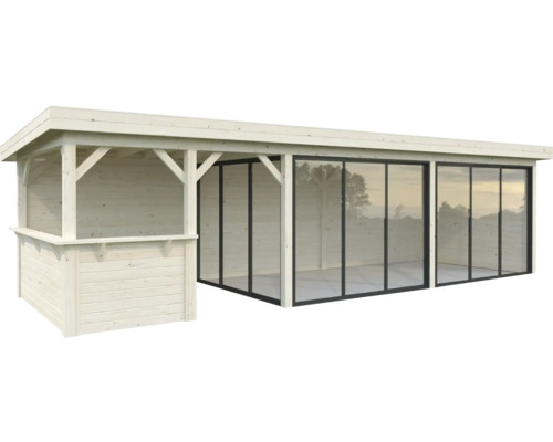 Abri de jardin en bois avec fenêtres coulissantes