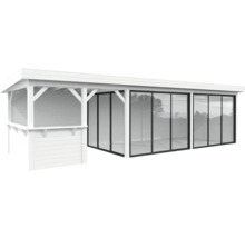 Pavillon de jardin moderne avec panneaux en bois blancs et façades en verre