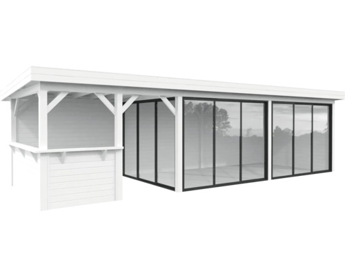 Pavillon de jardin moderne avec panneaux en bois blancs et façades en verre