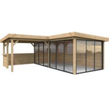 Pavillon de jardin en bois avec parois coulissantes en verre