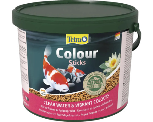 Tetra Pond Farbfutter Sticks in einem Eimer