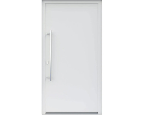 ARON HaustürBasic 3101 Aluminium-Kunststoff-Verbund RAL 9016 verkehrsweiß 1000x2000 mm beidseitig flügelüberdeckend DIN Links inkl.Stoßgriffset,Innendrücker in Edelstahl,Profilzylinder mit 3 Schlüsseln Weisse Haustür mit Griff