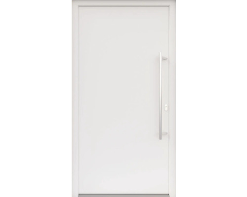 ARON HaustürBasic 3101 Aluminium-Kunststoff-Verbund RAL 9016 verkehrsweiß 1000x2100 mm beidseitig flügelüberdeckend DIN Rechts inkl.Stoßgriffset,Innendrücker in Edelstahl,Profilzylinder mit 3 Schlüsseln Weisse Innentür mit einem Griff