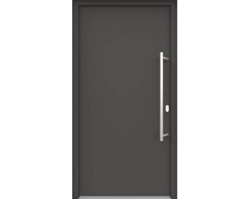 ARON HaustürBasic 3101 Aluminium-Kunststoff-Verbund RAL 7016 anthrazitgrau 1000x2100 mm beidseitig flügelüberdeckend DIN Rechts inkl.Stoßgriffset,Innendrücker in Edelstahl,Profilzylinder mit 3 Schlüsseln Graue Haustür mit Griff und Schloss