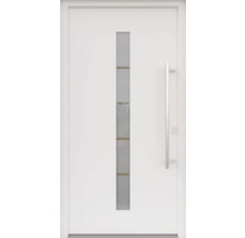 ARON HaustürBasic 3111 Aluminium-Kunststoff-Verbund RAL 9016 verkehrsweiß 1000x2000 mm beidseitig flügelüberdeckend DIN Rechts inkl.Stoßgriffset,Innendrücker in Edelstahl,Profilzylinder mit 3 Schlüsseln