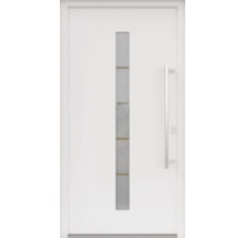 ARON HaustürBasic 3111 Aluminium-Kunststoff-Verbund RAL 9016 verkehrsweiß 1100x2100 mm beidseitig flügelüberdeckend DIN Rechts inkl.Stoßgriffset,Innendrücker in Edelstahl,Profilzylinder mit 3 Schlüsseln