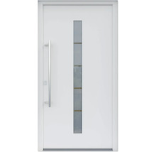 ARON HaustürBasic 3111 Aluminium-Kunststoff-Verbund RAL 9016 verkehrsweiß 1100x2100 mm beidseitig flügelüberdeckend DIN Links inkl.Stoßgriffset,Innendrücker in Edelstahl,Profilzylinder mit 3 Schlüsseln
