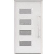 ARON HaustürBasic 3121 Aluminium-Kunststoff-Verbund RAL 9016 verkehrsweiß 1000x2000 mm beidseitig flügelüberdeckend DIN Rechts inkl.Stoßgriffset,Innendrücker in Edelstahl,Profilzylinder mit 3 Schlüsseln