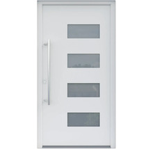 ARON HaustürBasic 3121 Aluminium-Kunststoff-Verbund RAL 9016 verkehrsweiß 1000x2000 mm beidseitig flügelüberdeckend DIN Links inkl.Stoßgriffset,Innendrücker in Edelstahl,Profilzylinder mit 3 Schlüsseln